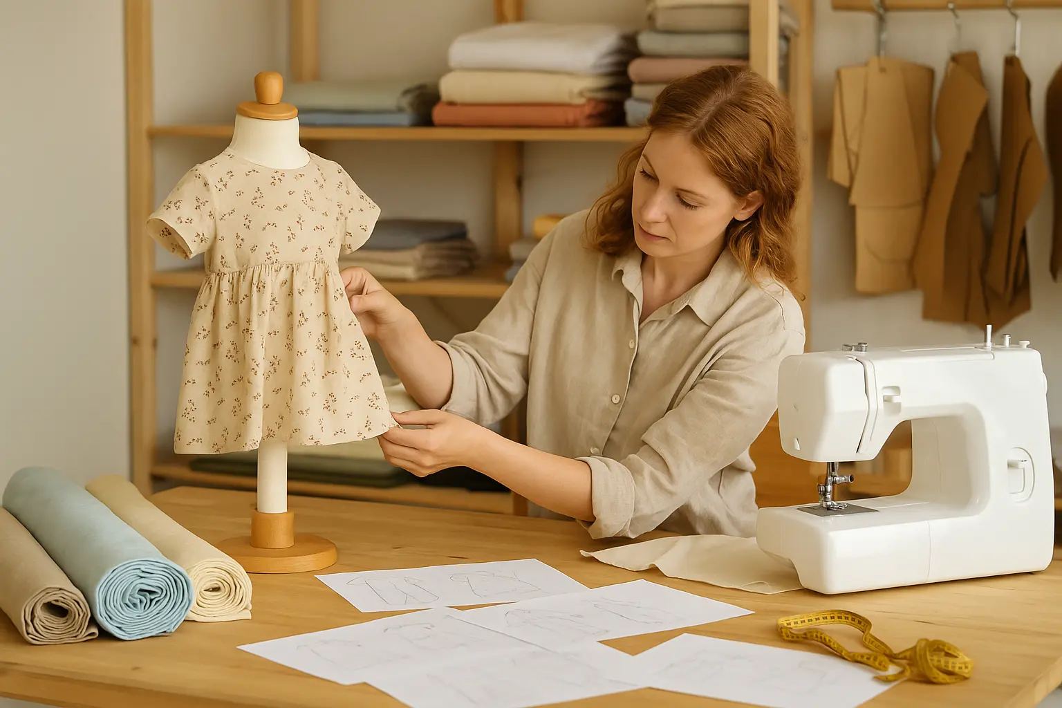 estudiante de diseño de moda para niños prepara una colección