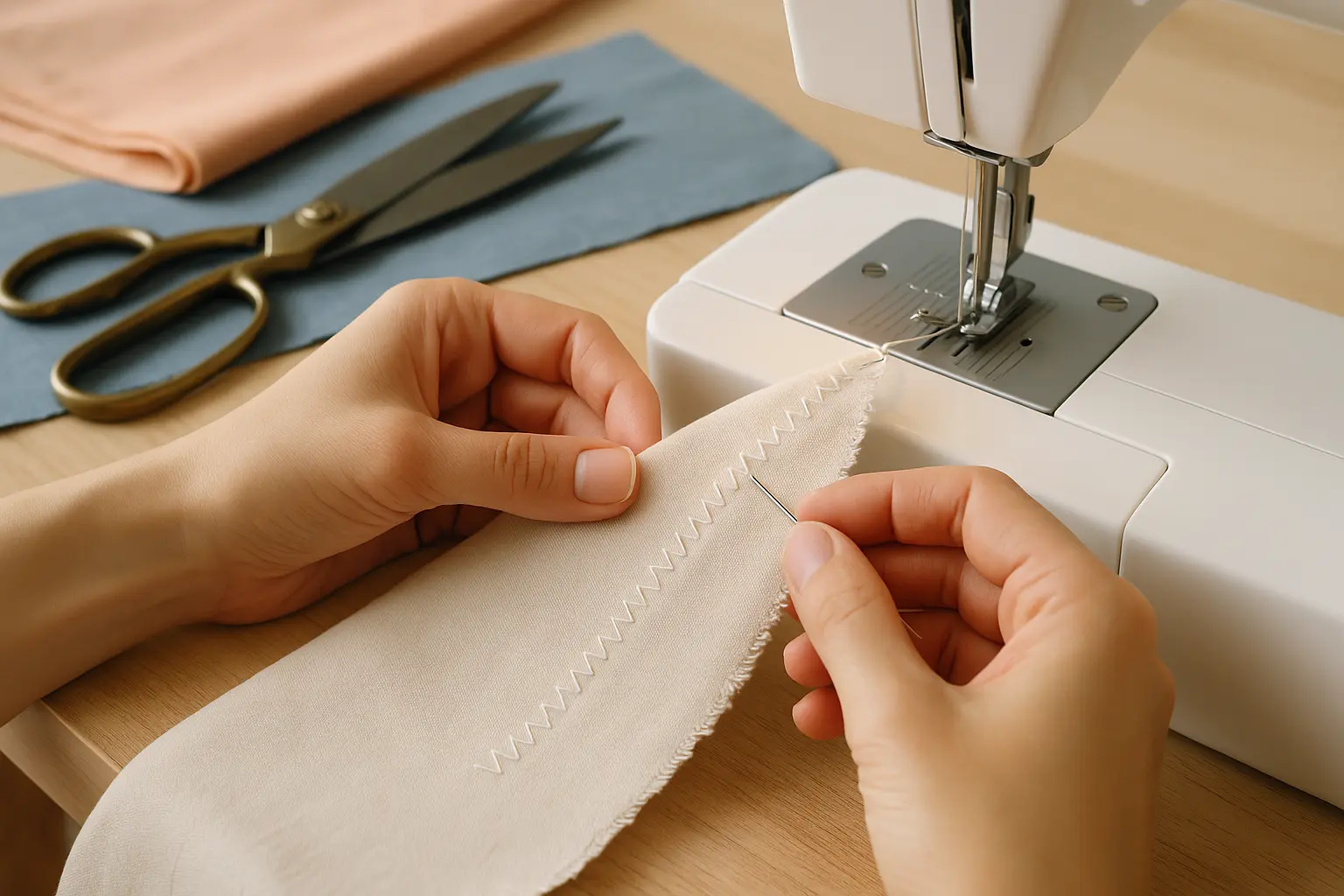 Sobrehilado en el borde de una tela dentro de un taller de moda